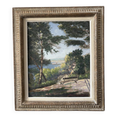 Paysage méditerranéen, vue sur mer, huile sur toile signée