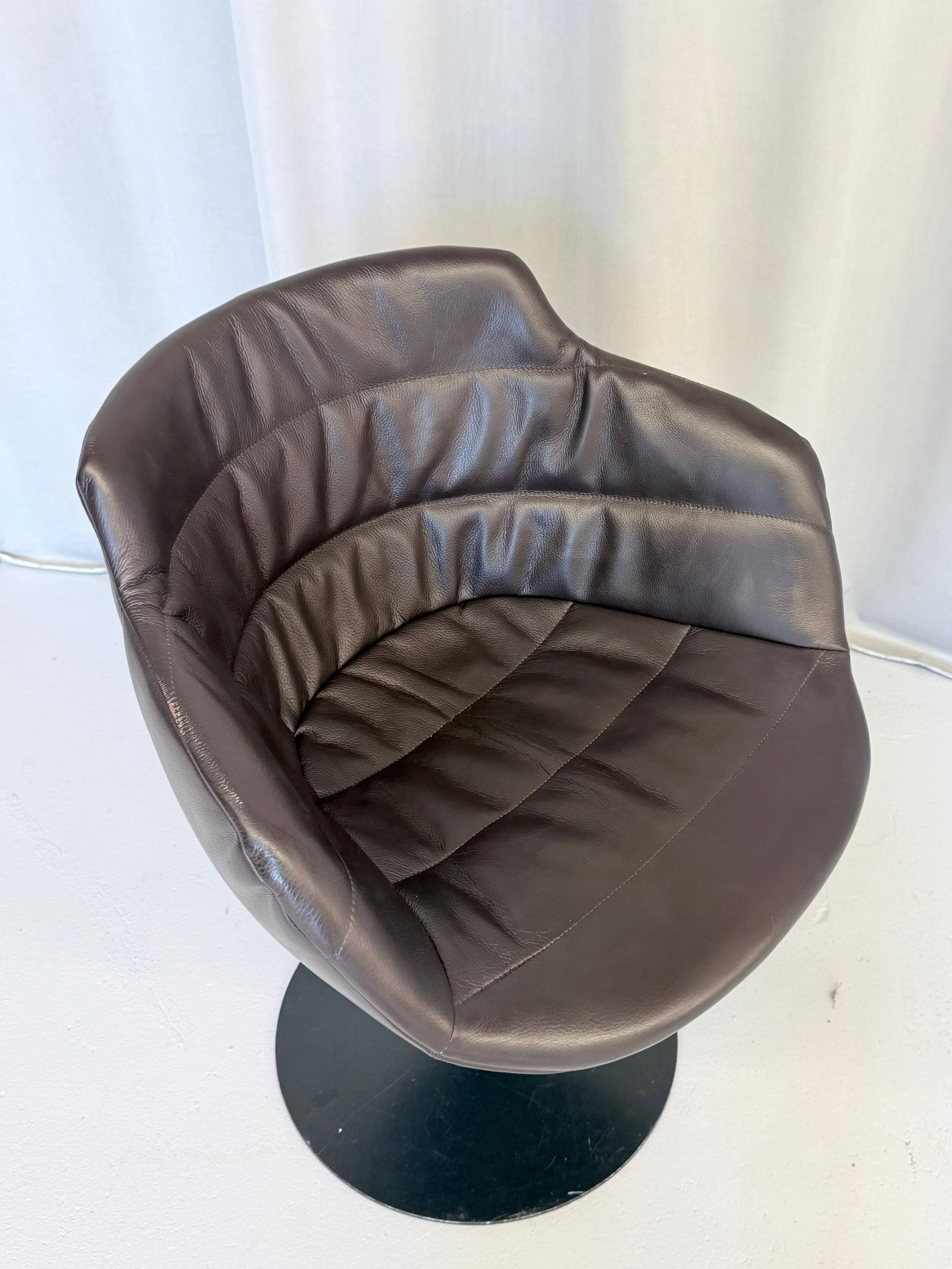 Vintage Brown Leather Swivel Cocktail Chairs, Italy 1980’s Set Of 2