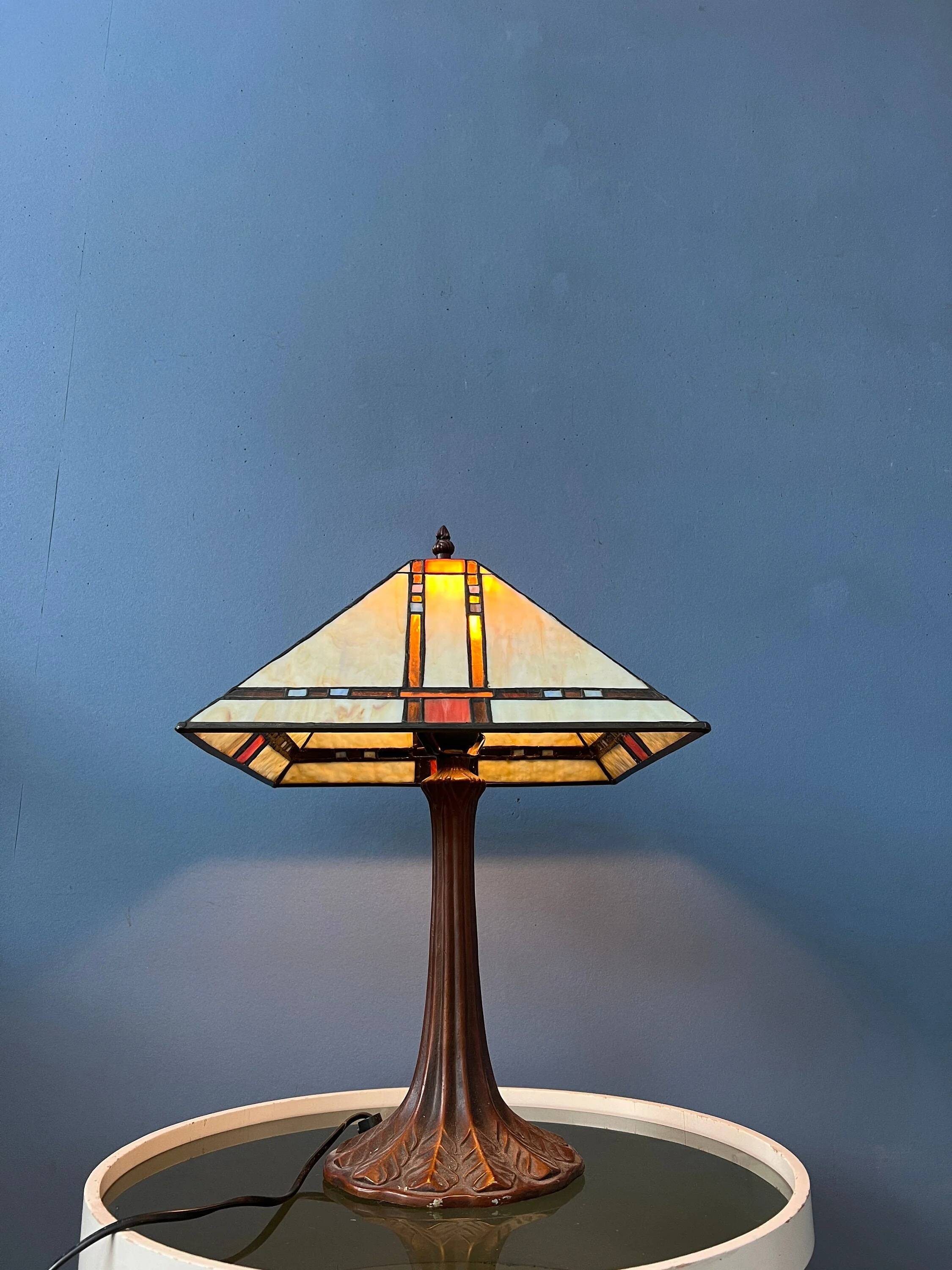 Lampe de table Tiffany colorée en vitrail, style Art déco