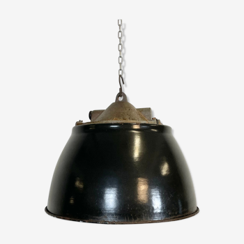 Black enamel industrial factory cage pendant light, 1950s