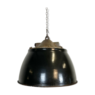 Black enamel industrial factory cage pendant light, 1950s