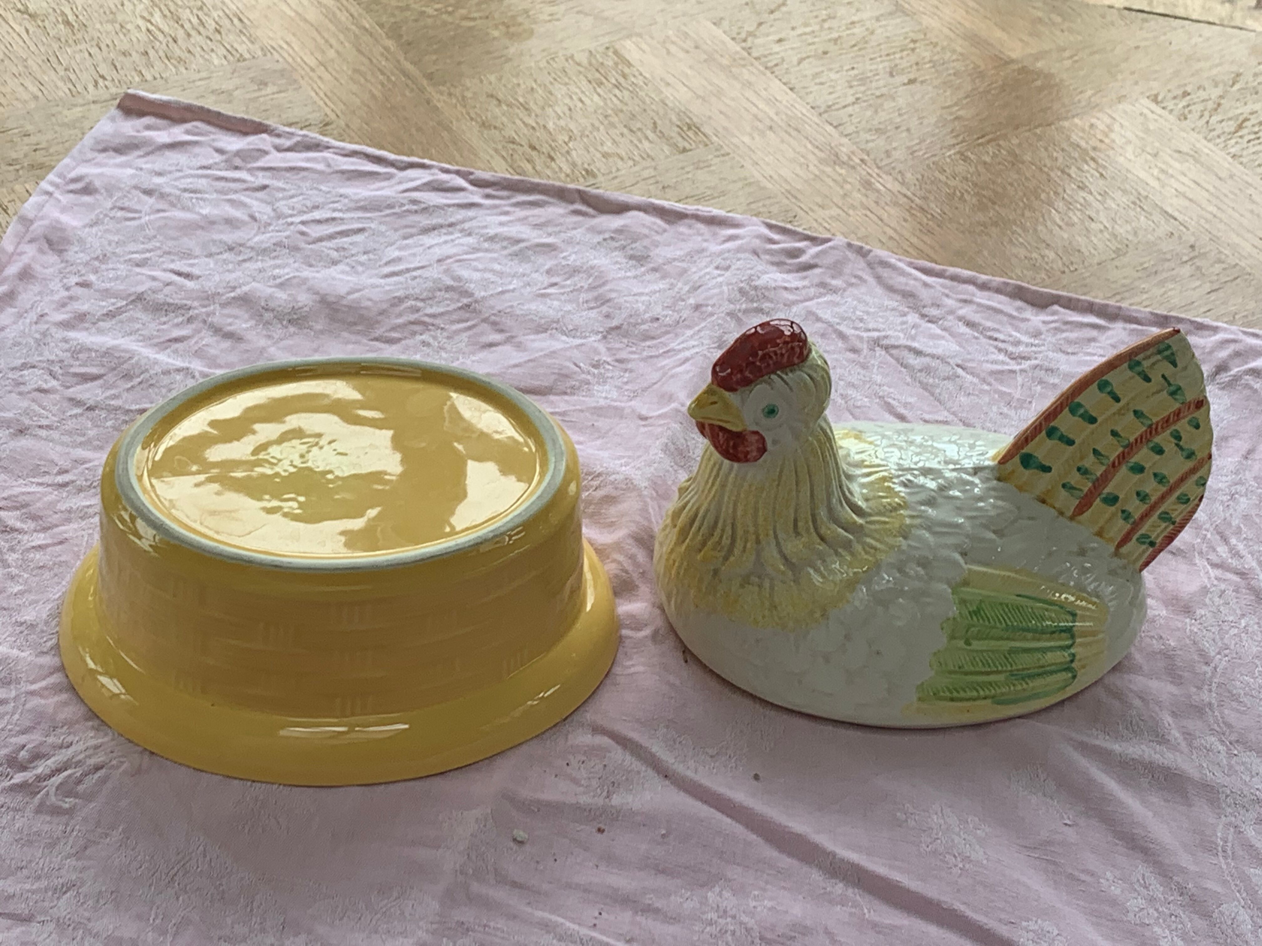 Terrine hen slurry in vintage glazed ceramic