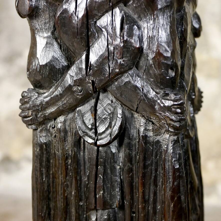 Adam and Eve wooden pedestal, religious art