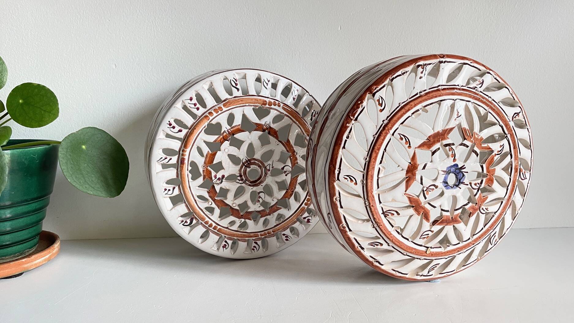 Handcrafted ceramic wall light blue centre