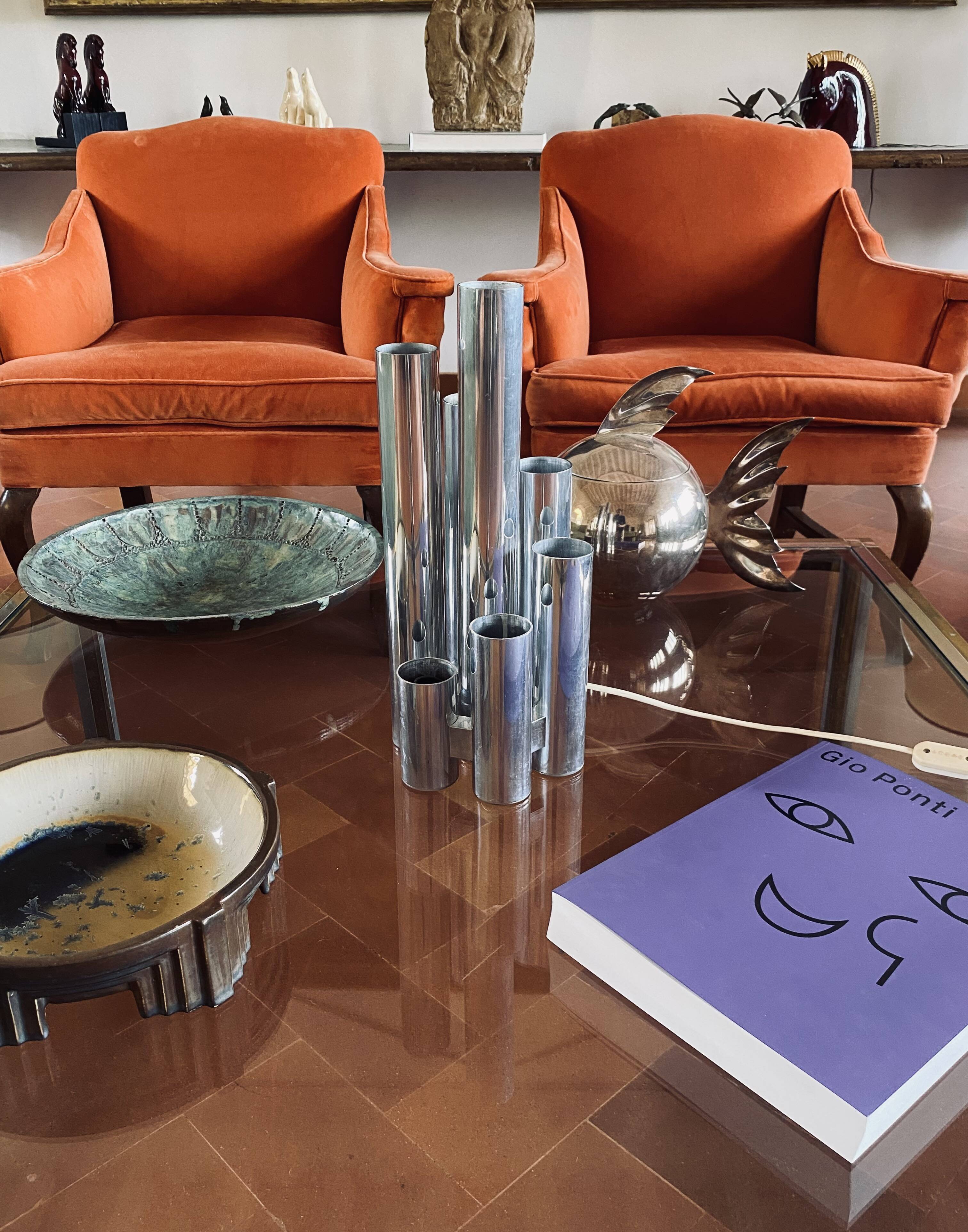 Hollywood regency 6 lights metal table lamp, Italy 1970s