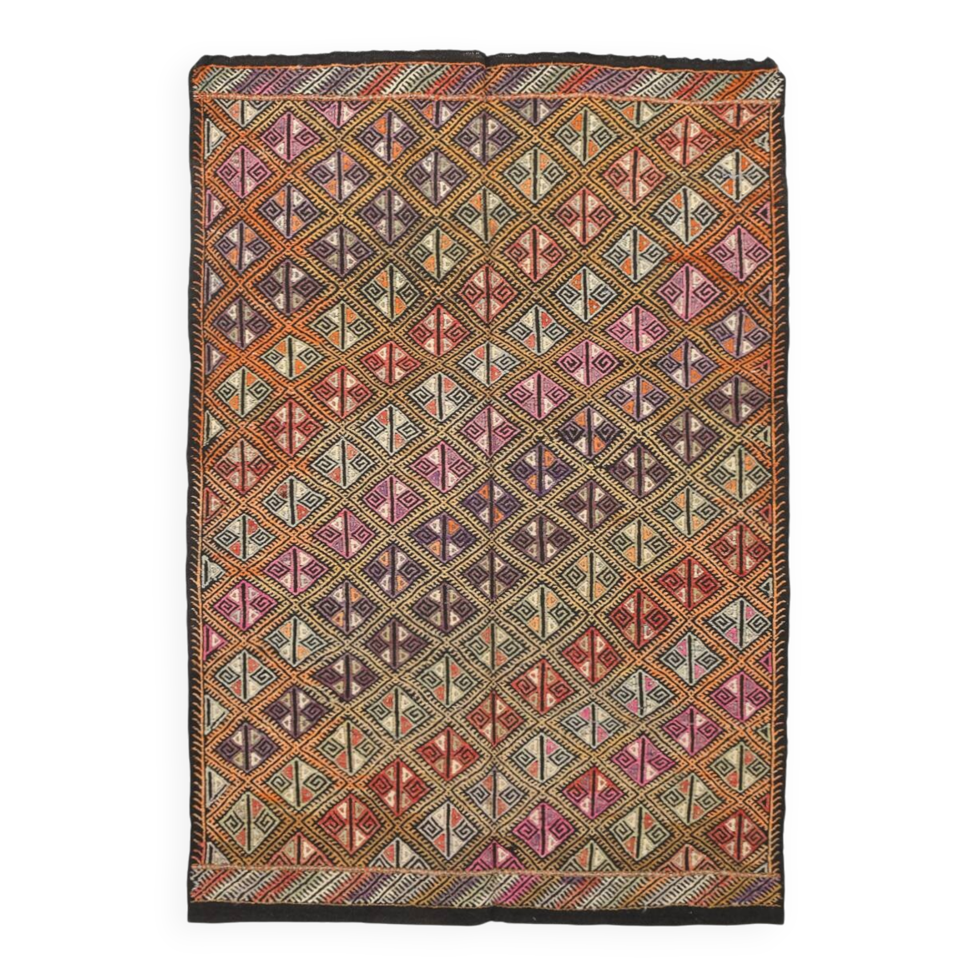 5x7 Yellow & Pink Turkish Kilim Rug, 158x218Cm