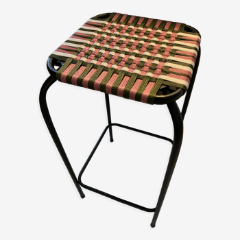 Tabouret de bar en métal tissé à la main en cordes colorées