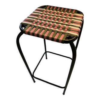 Hand-woven metal bar stool in colored ropes