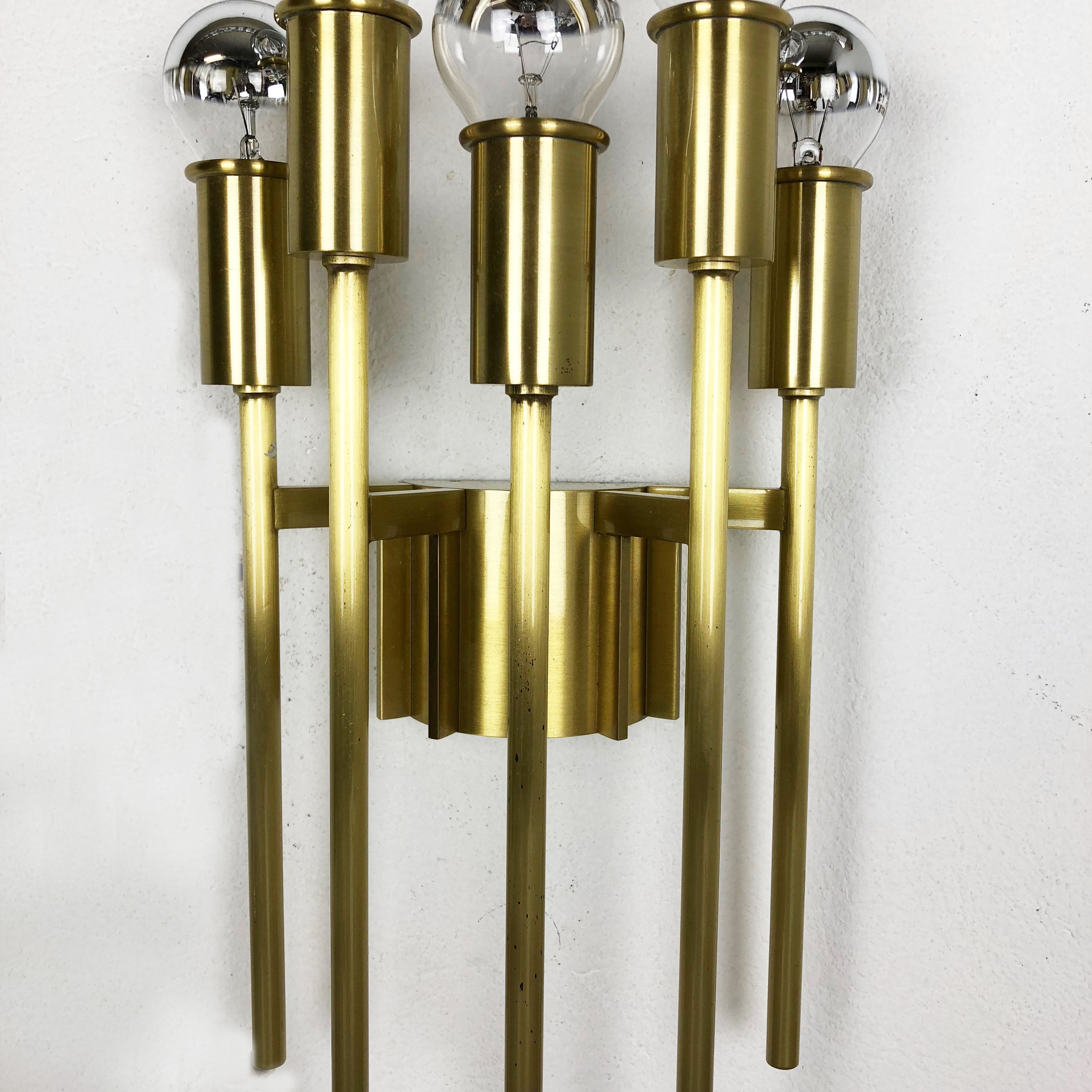 Brass Italian Stillovo Style Theatre Wall Ceiling Light Sconces, Italy, 1970s