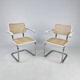Set of 2 Tubular Frame and Cane Cantilever Arm chairs, Italy, 1970s