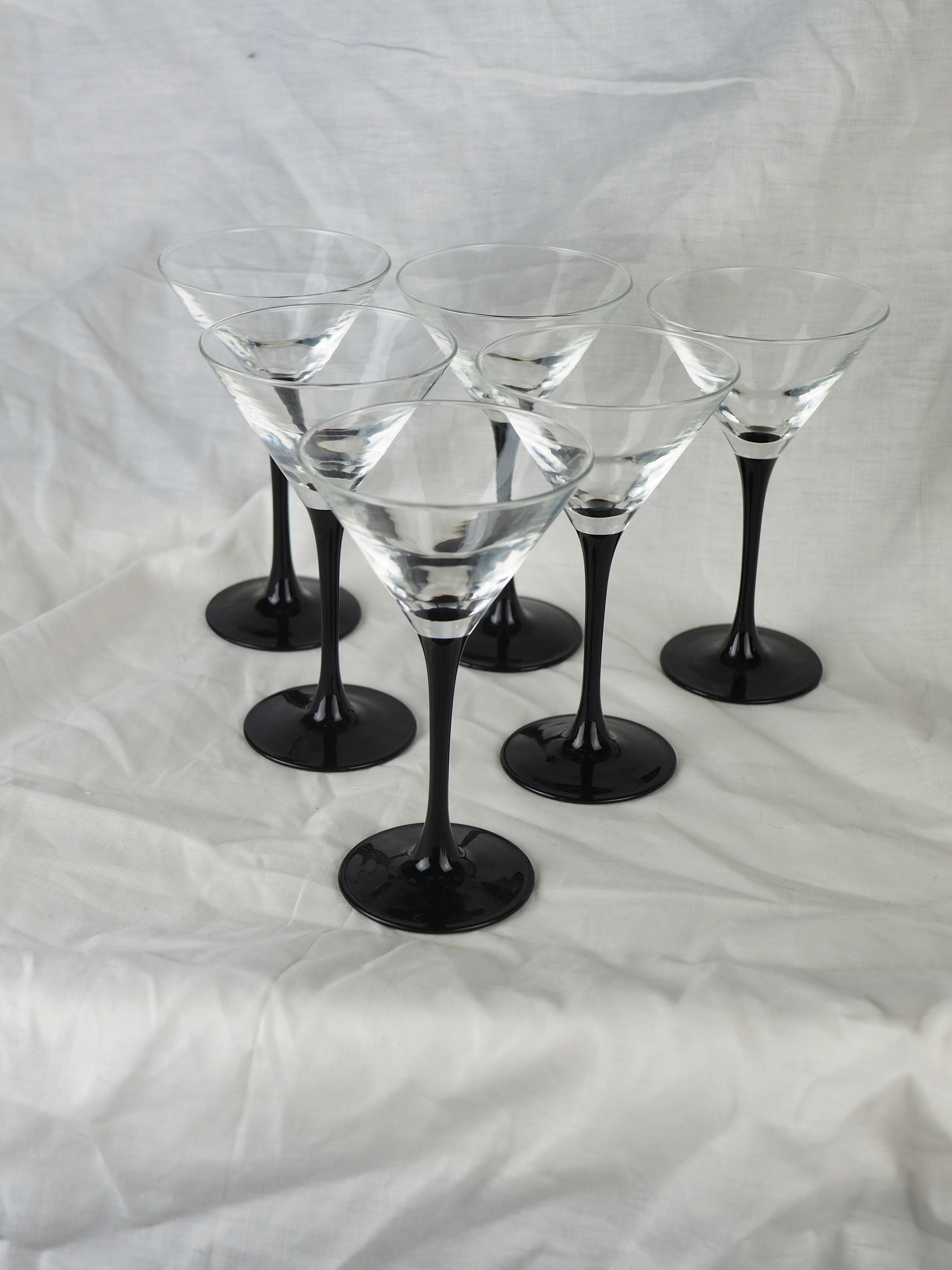 Set of 6 black-footed martini glasses - Arques crystal, Luminarc - 70s / 80s
