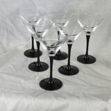 Set of 6 black-footed martini glasses - Arques crystal, Luminarc - 70s / 80s