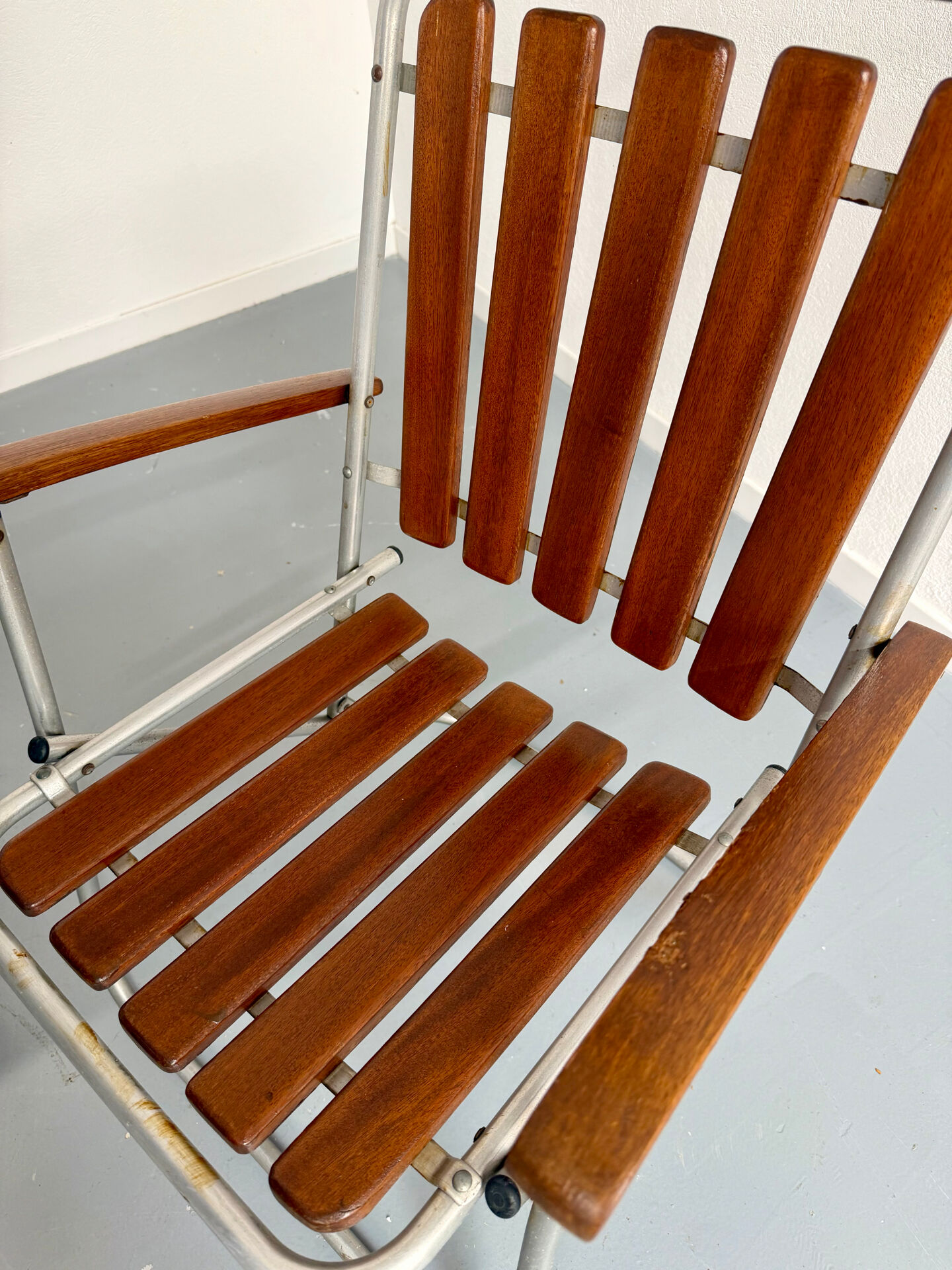 Vintage folding garden set table 4 chairs wood and metal 1960