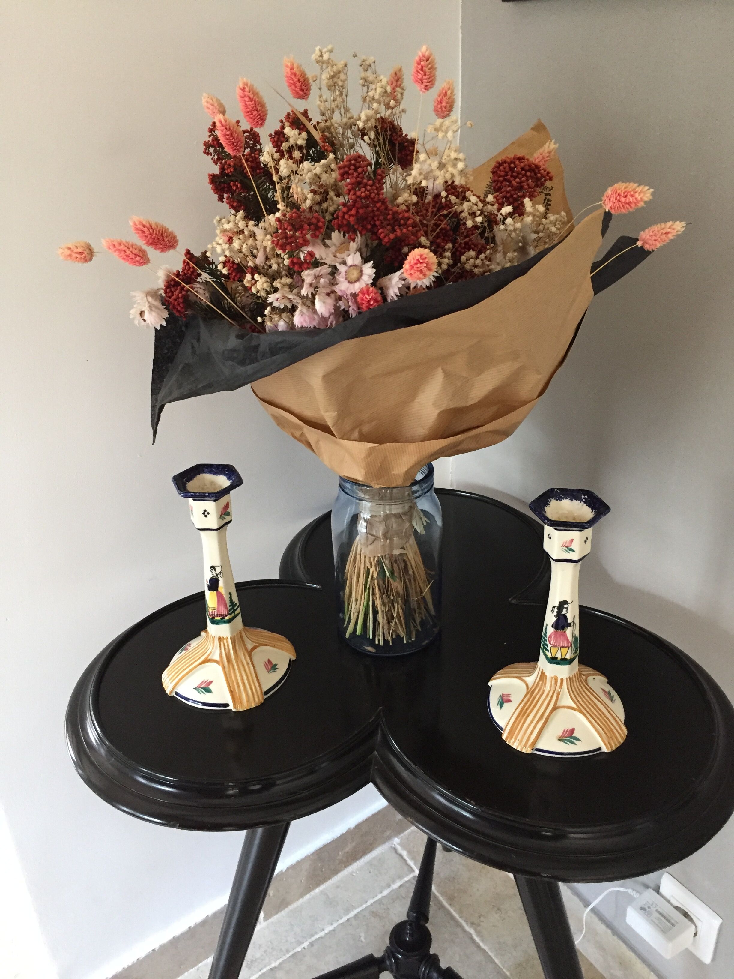 Pair of HB Quimper candle holders