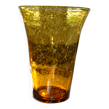 Large vase signed Biot in amber colour.