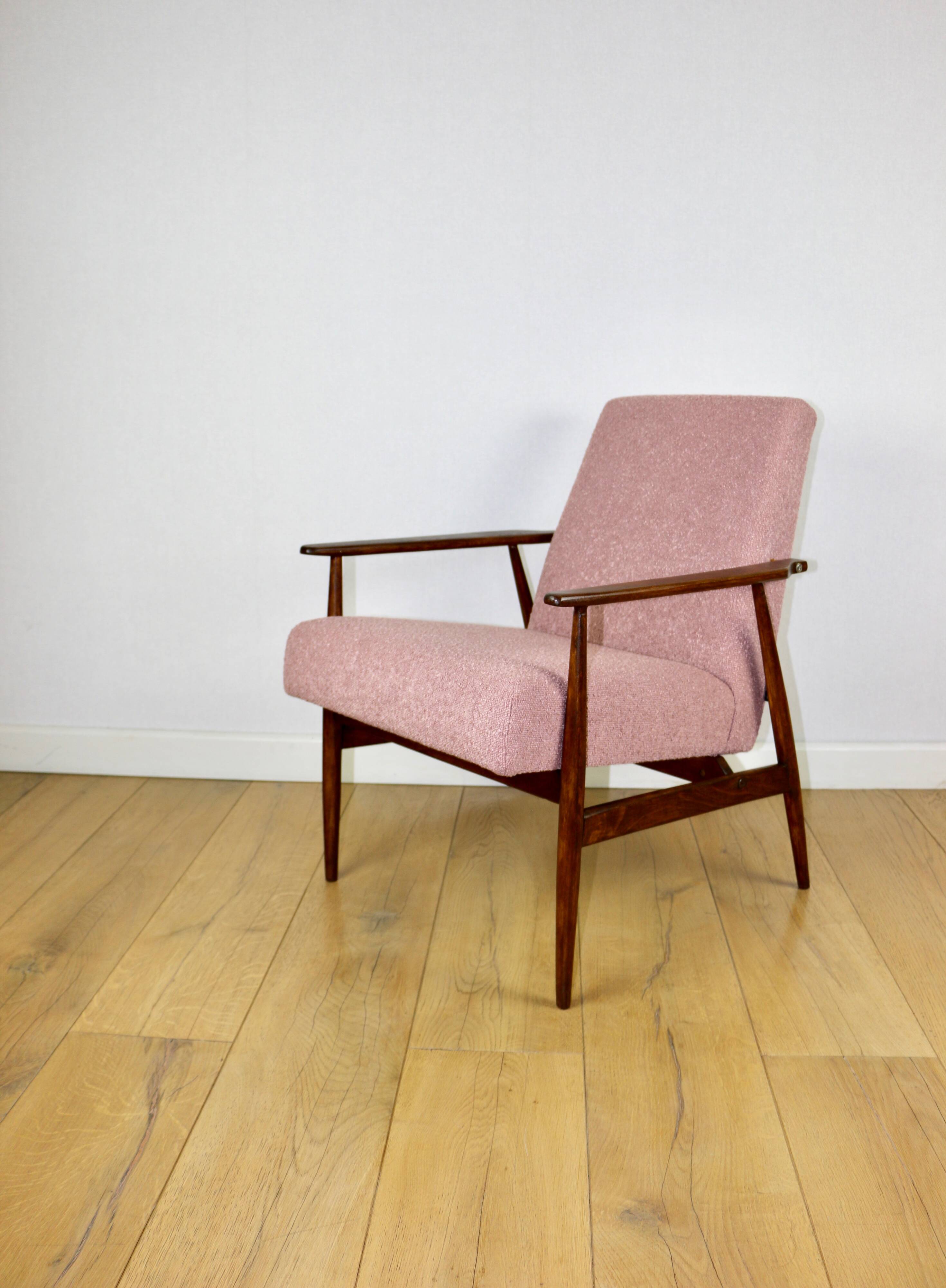 Fauteuil « Lis », années 1970, bouclé rose, design de Henryk Lis