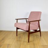 Fauteuil « Lis », années 1970, bouclé rose, design de Henryk Lis