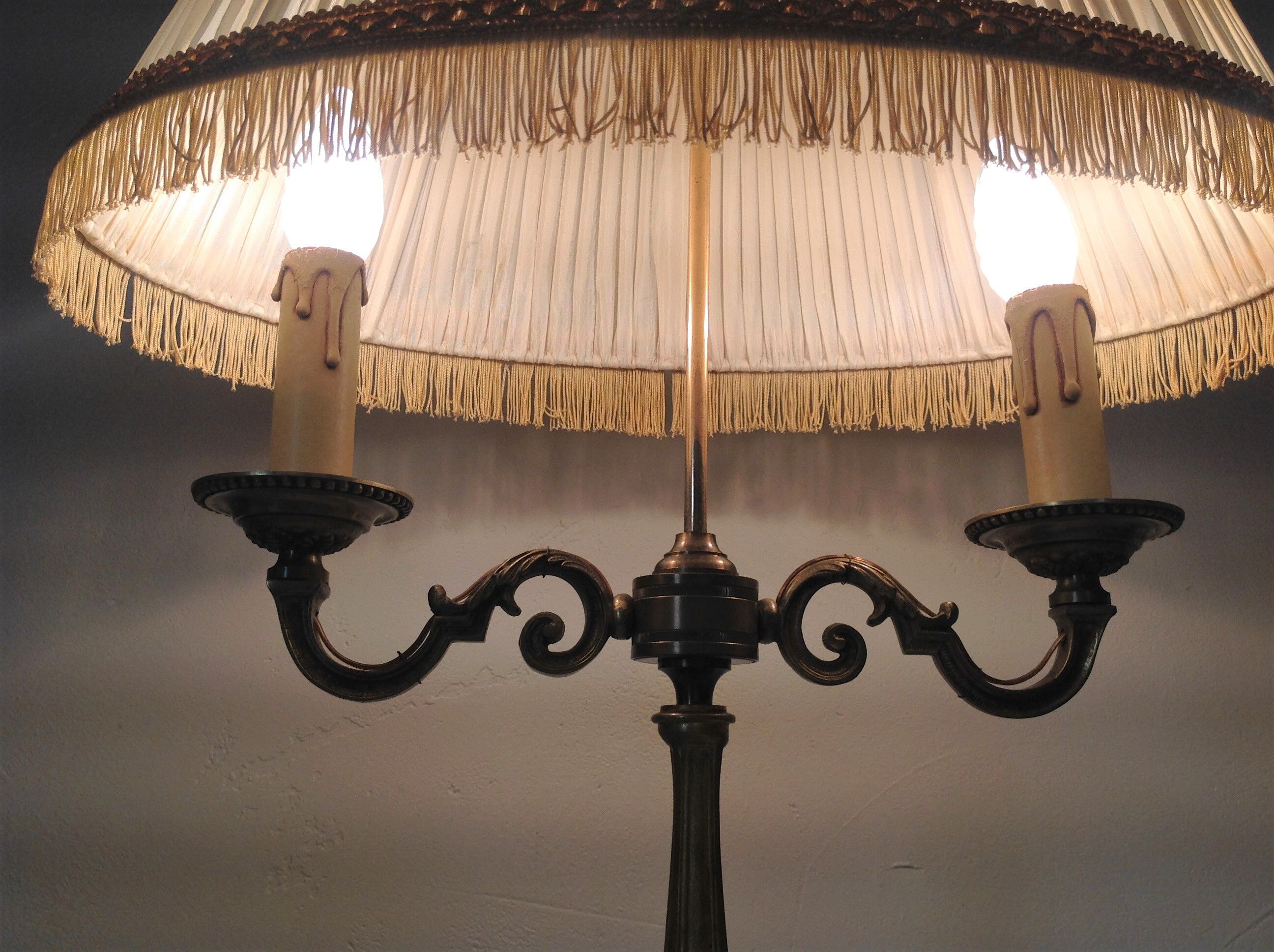Empire style hot water bottle lamp with fabric lampshade / vintage 50-60s