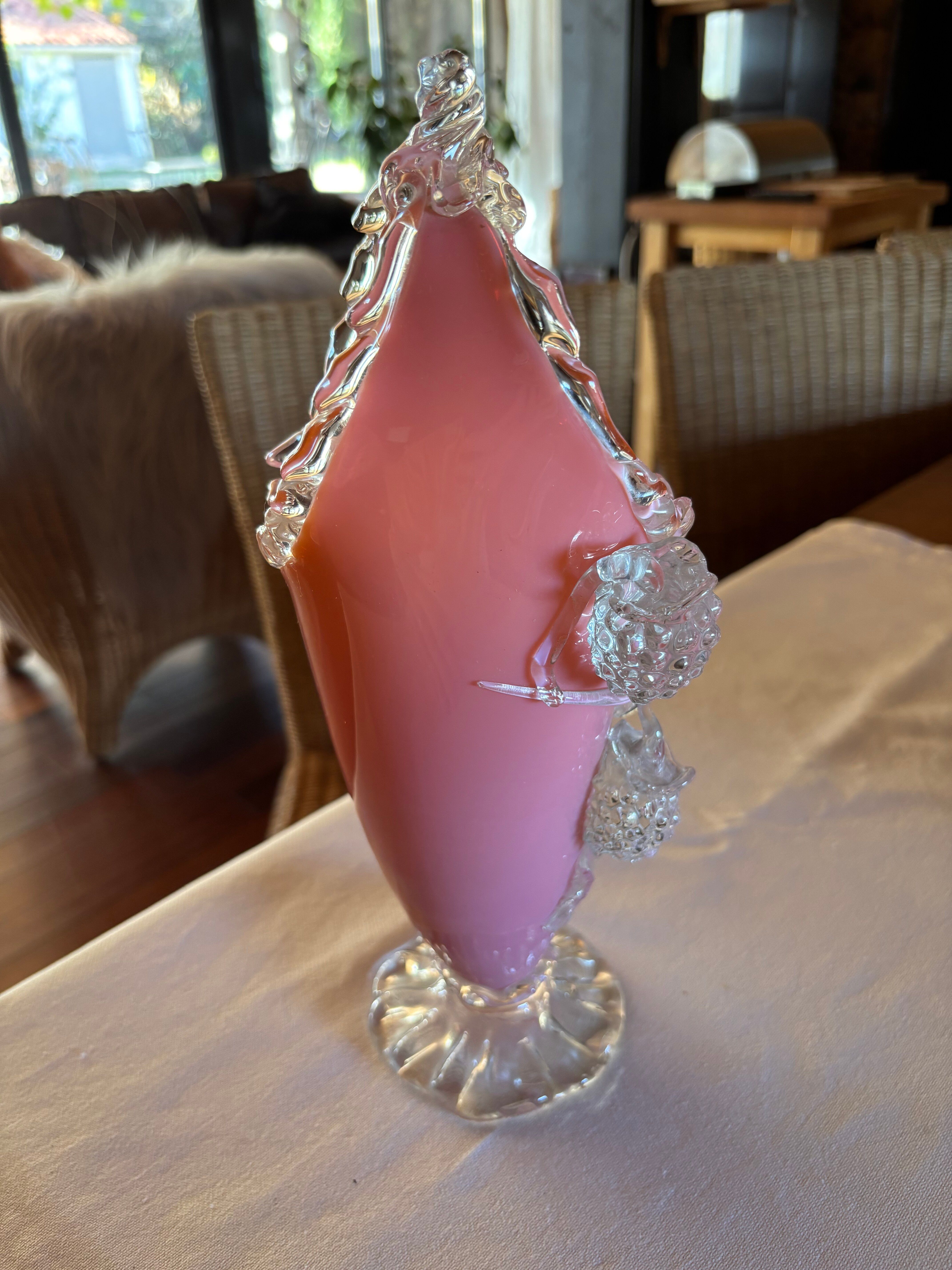 Pink opaline vase with added fruits