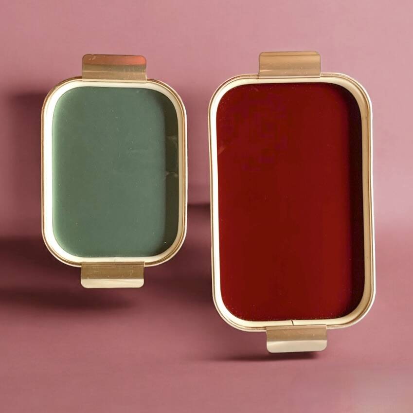 Duo of Art Deco serving trays in gold anodized aluminum and glass - MB Italy