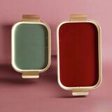 Duo of Art Deco serving trays in gold anodized aluminum and glass - MB Italy