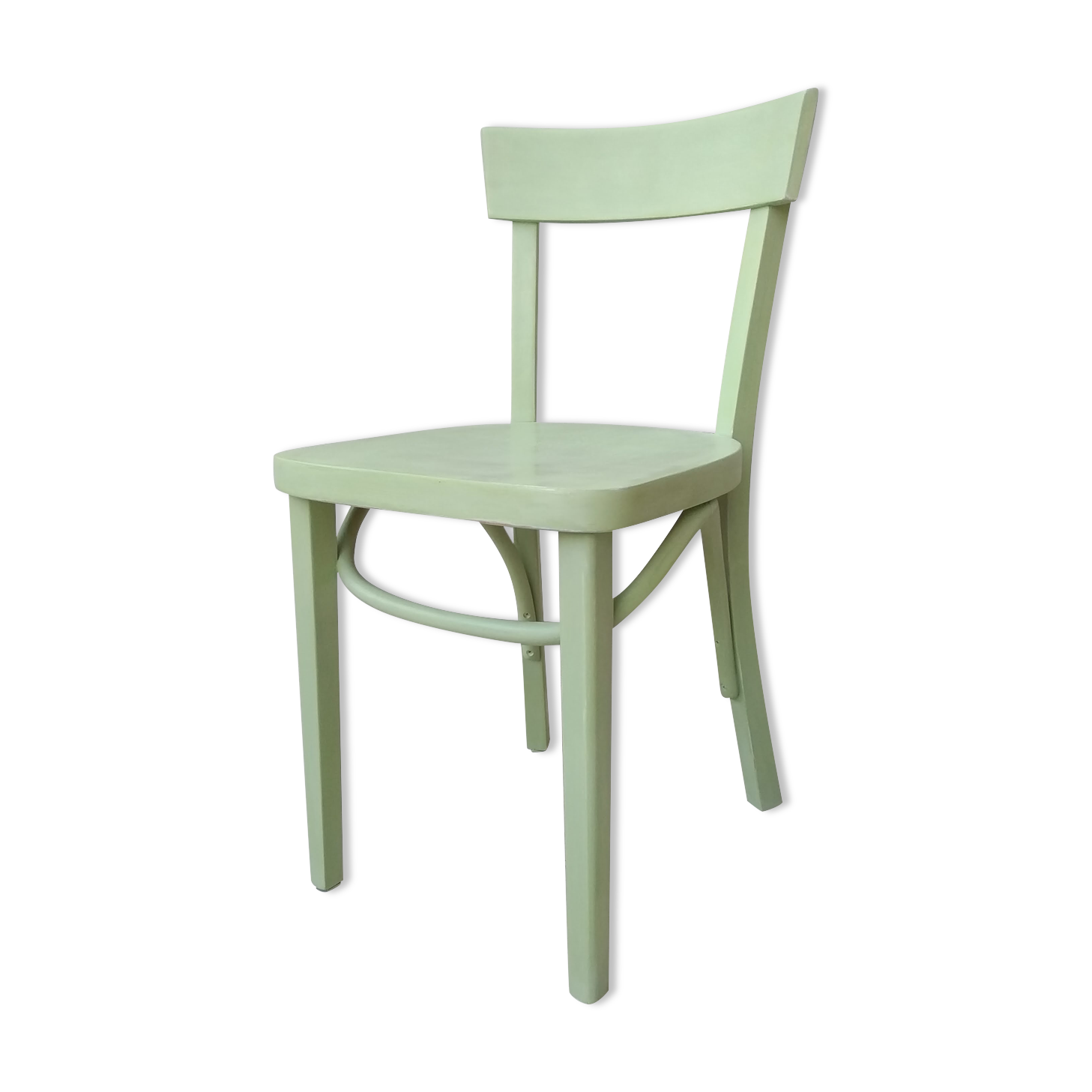 Old bistro chair green curved wood