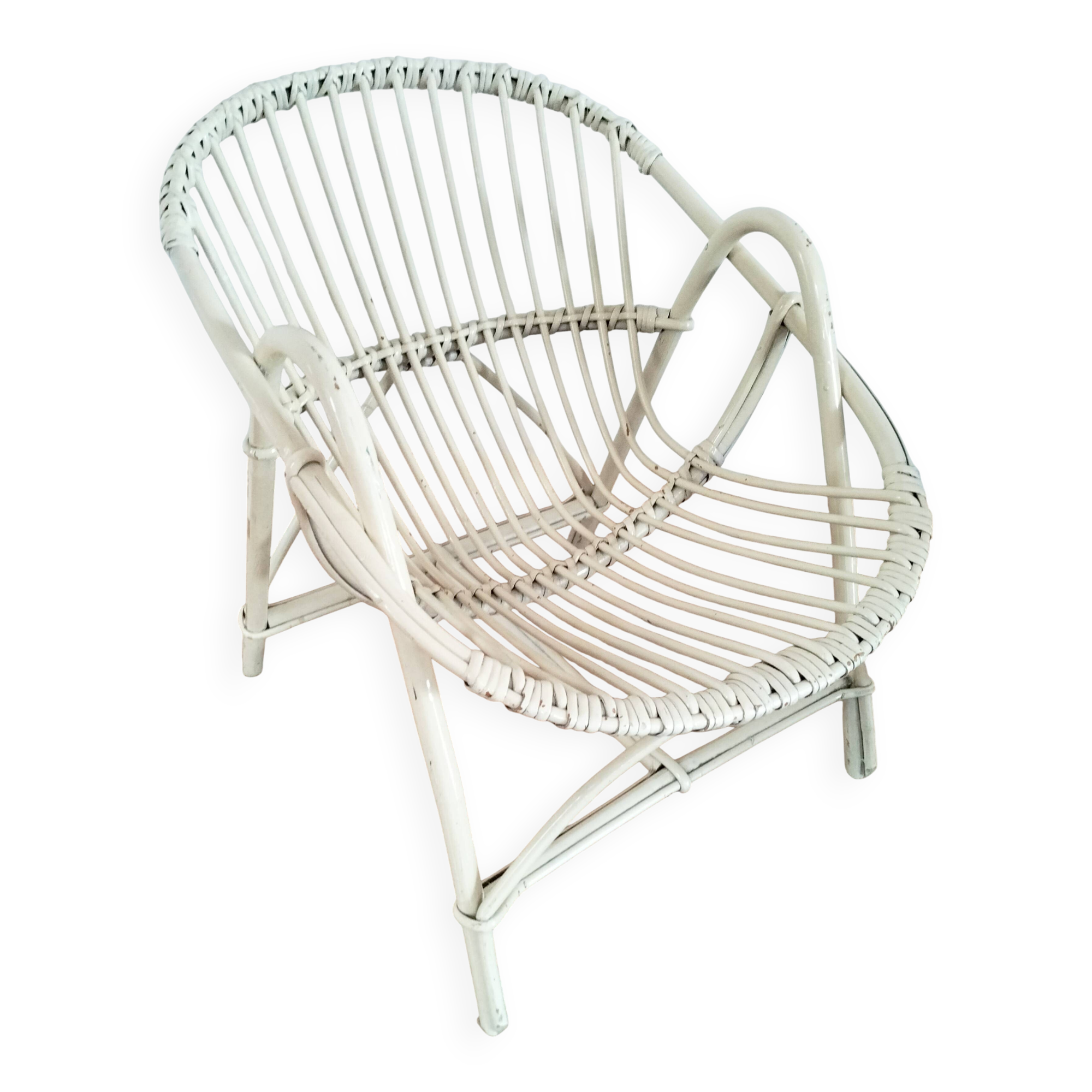 Fauteuil coquille en rotin blanc