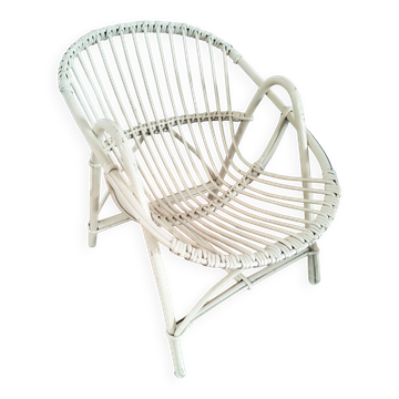 Fauteuil coquille en rotin blanc