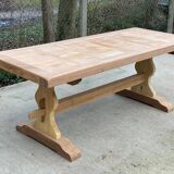 Table à manger de ferme ou monastère rénovée en chêne massif brut damier 20