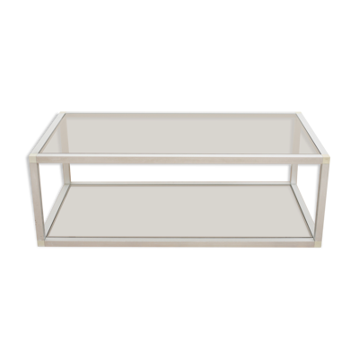 Table basse en aluminium et verres fumés, France, circa 1980