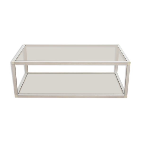 Table basse en aluminium et verres fumés, France, circa 1980