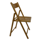 Vintage wooden folding chair with rattan seat 80s minimalist design
