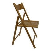 Vintage wooden folding chair with rattan seat 80s minimalist design
