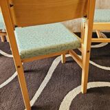 Set of 4 wooden and fabric chairs, 70s