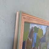 Mid-Century Modern Swedish Oil Painting "Green Park" Vintage Framed Landscape