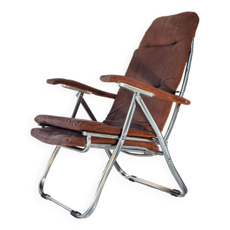 Maule Marga Italian recliner chair 1970, chrome and corduroy