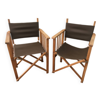 paire de fauteuils Safari bois et cuir
