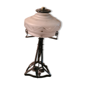 Lampe art deco et abat jour en verre opaque
