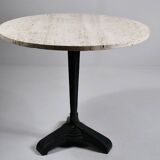 Vintage travertine bistro/dining table, solid metal base. (A)
