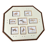 Octagonal frame with 9 humorous equestrian illustrations