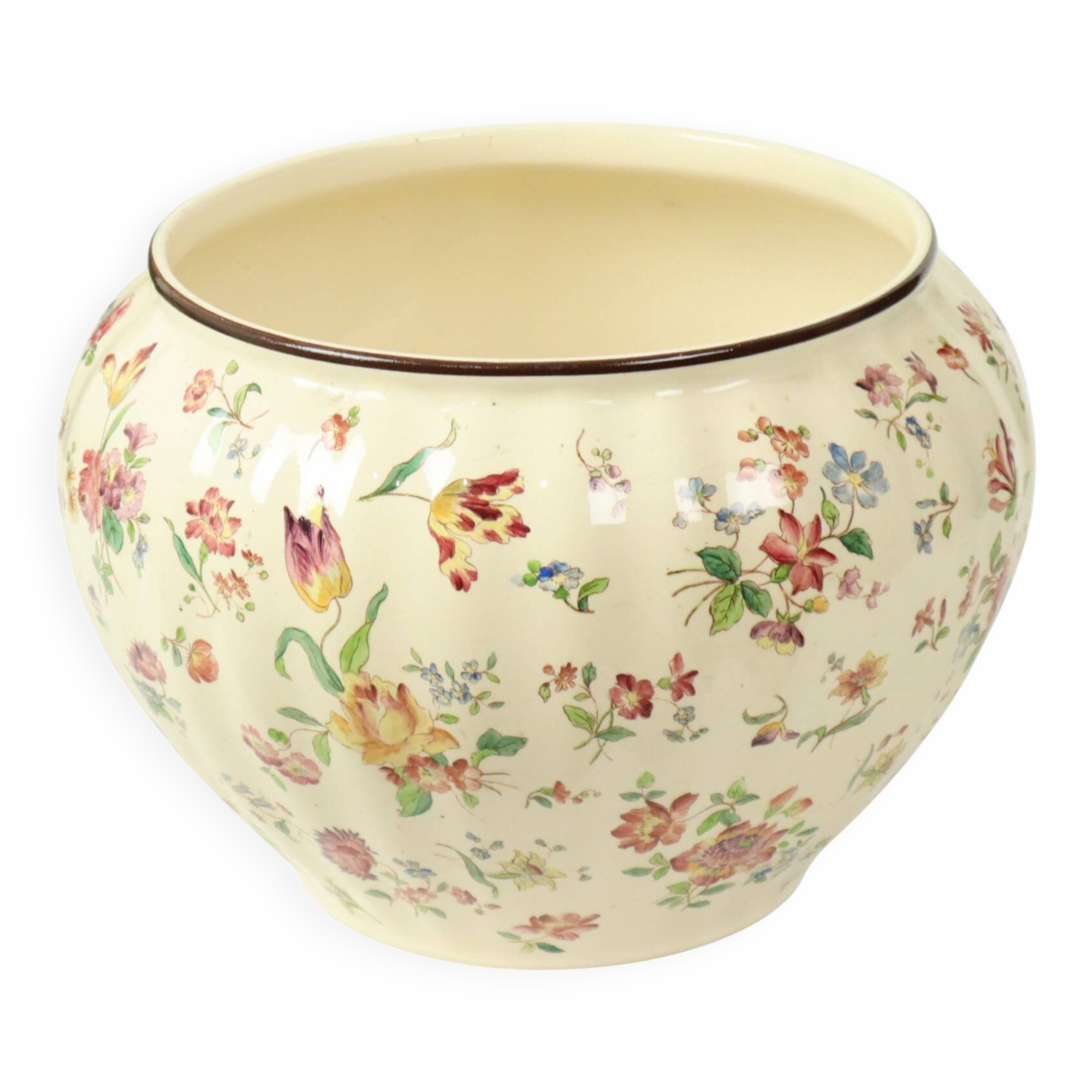 Large Polychrome Flower Pot Cache Pot Longchamp France 36cm