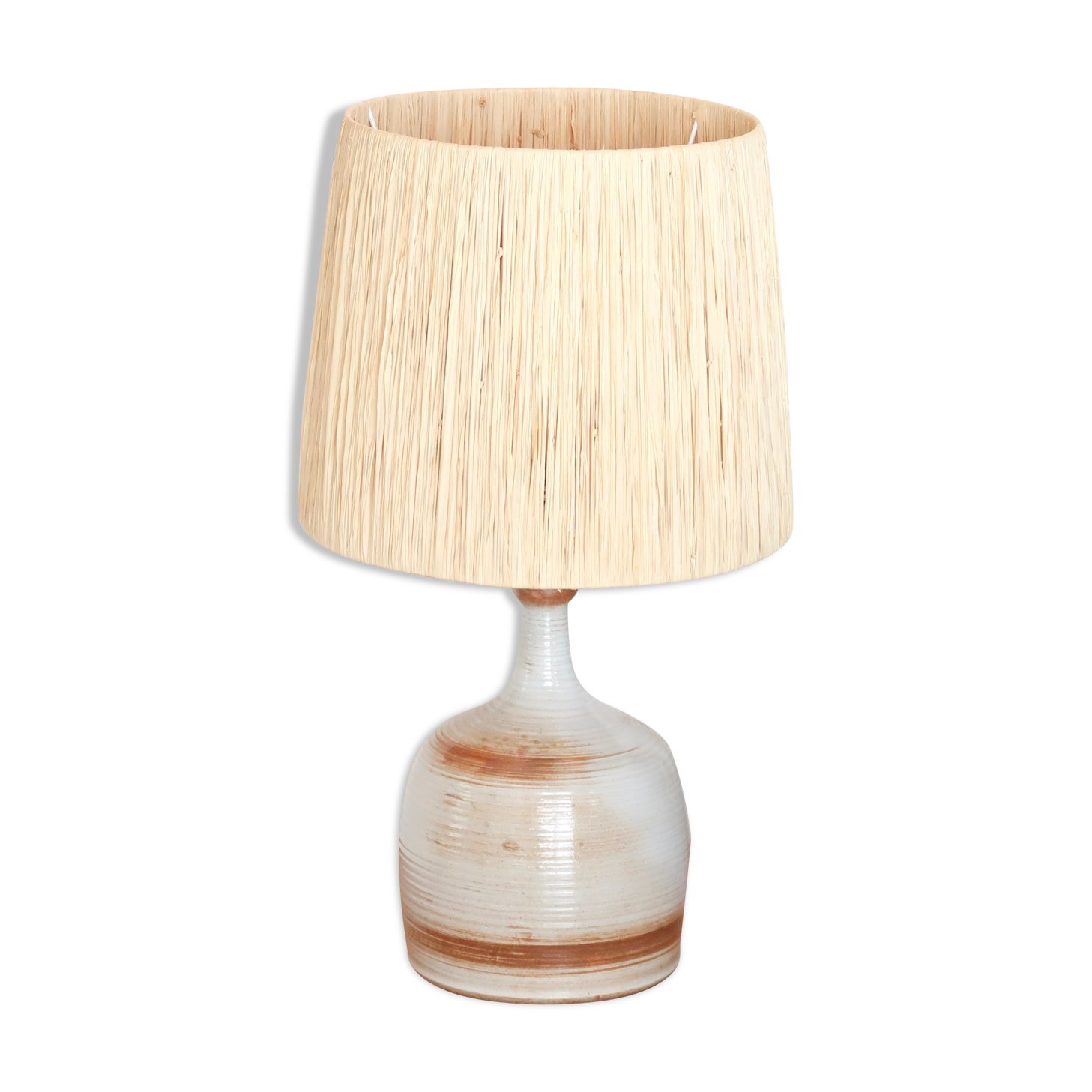 Lampe Grès du Marais, raffia lampshade, 60s