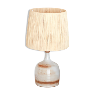 Lampe Grès du Marais, raffia lampshade, 60s