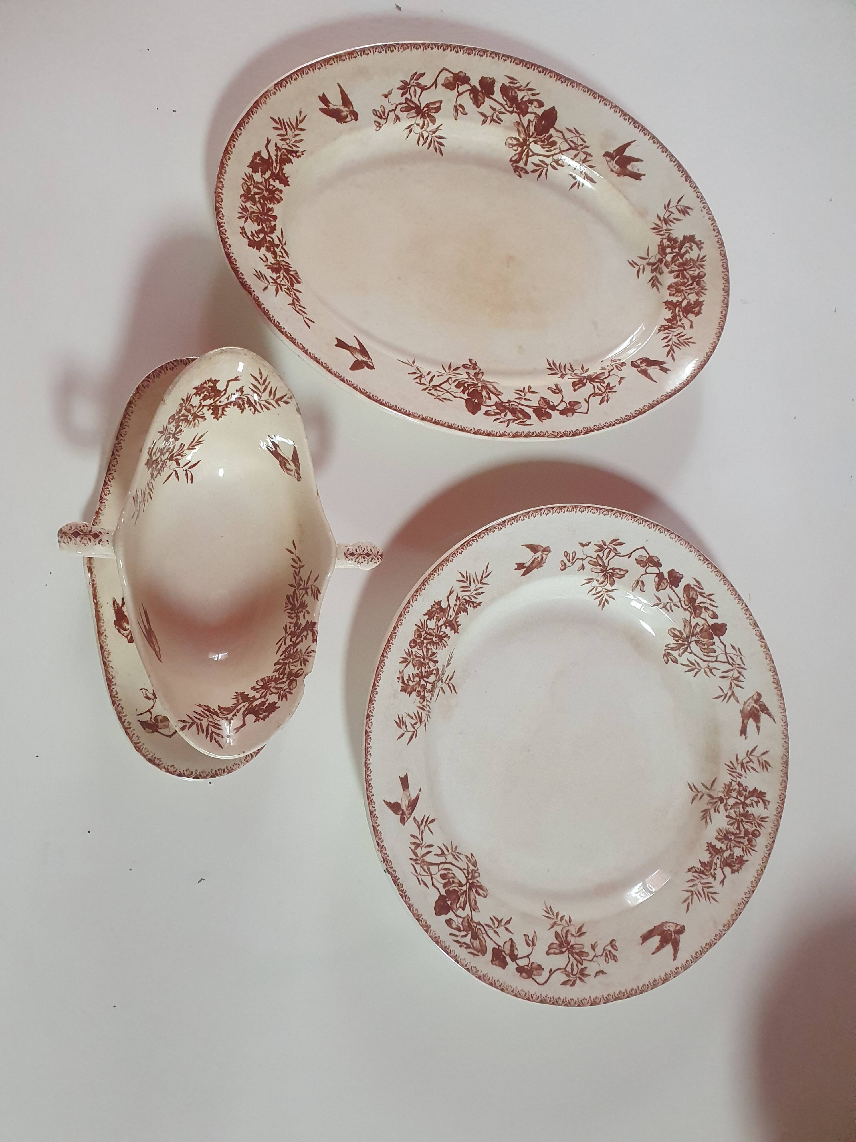 Set of dishes and gravy boat terre de feu ste francaise samaritaine
