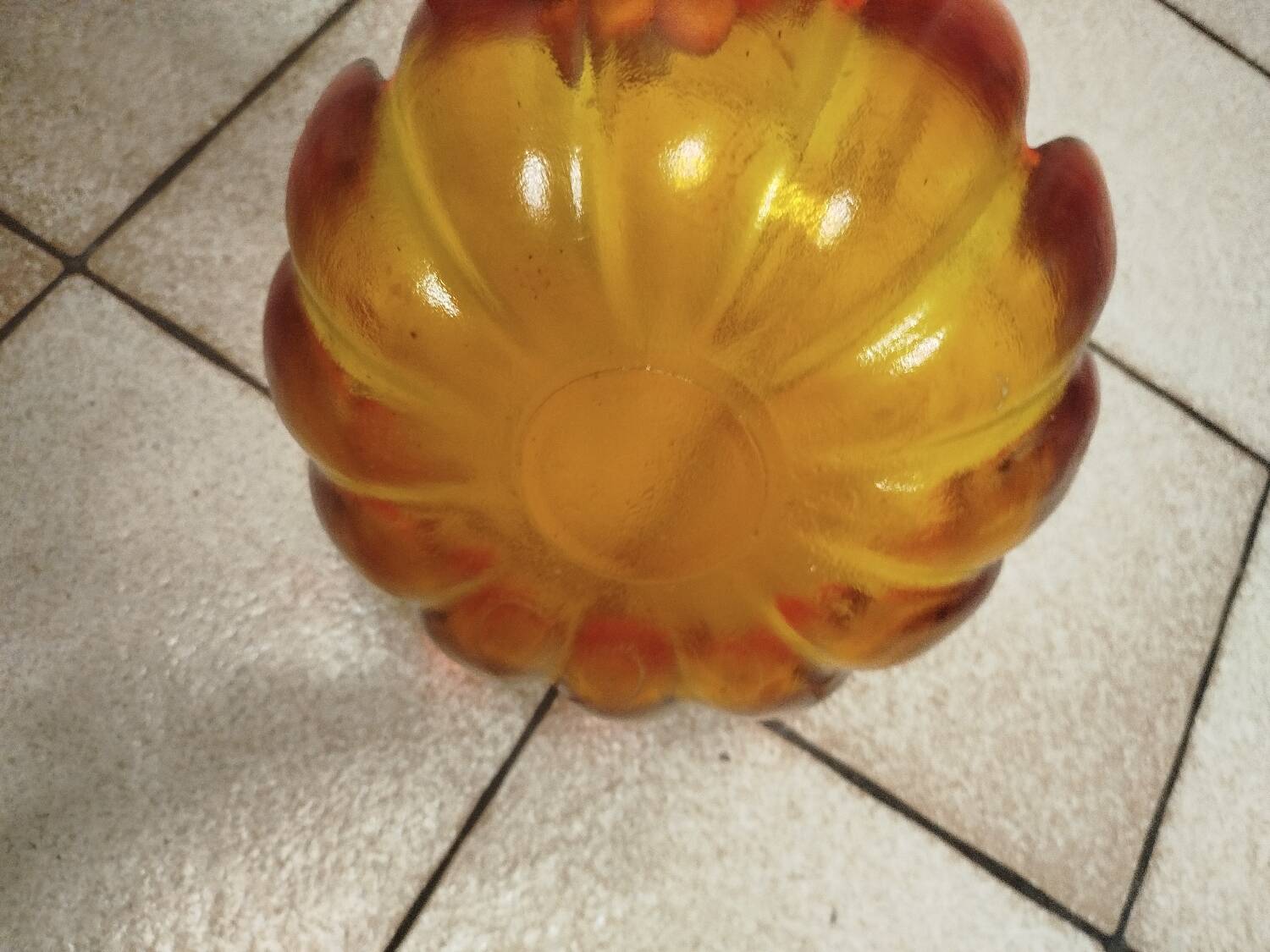 Very rare Indiana glass, amber lotus flower.