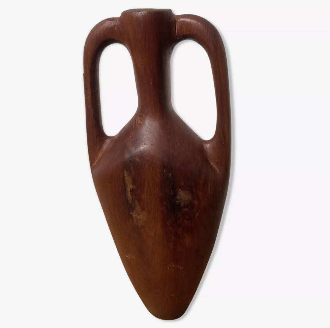 Small wooden amphora sculpture vase