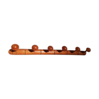 Old art deco wall rack 6 wooden patères turned 30s-40s vintage
