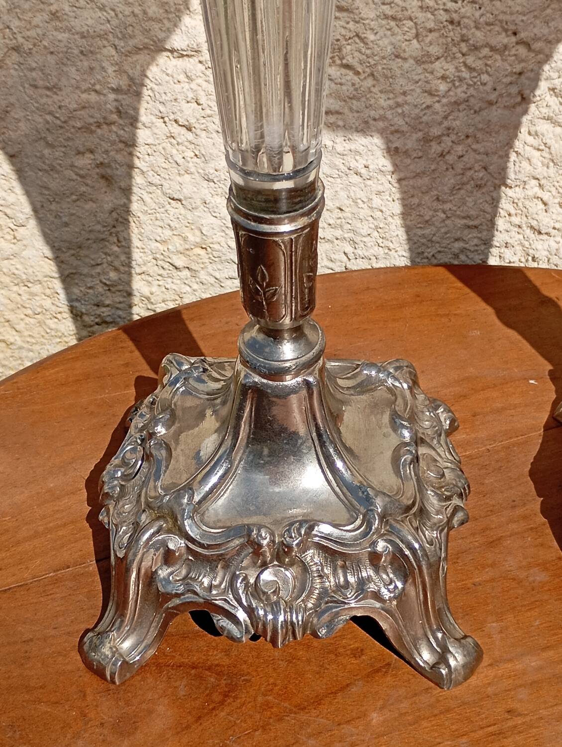 Pair of engraved tulip vases soliflor in silver metal in glass of 32