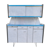 Buffet formica SIF, 3 doors, gray and blue, vintage, 50s