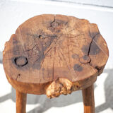 Pair of brutalist tripod wood stools